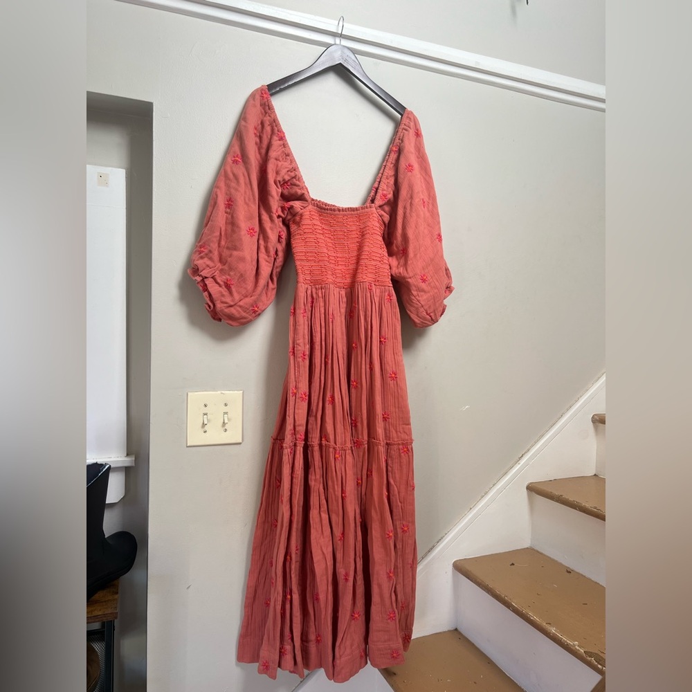 Free People Dahlia Embroidered Dress in Melon